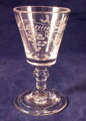 Regency Wine Glass Engraved Bucket Bowl Ball Knop Stem Folded Foot c 1810