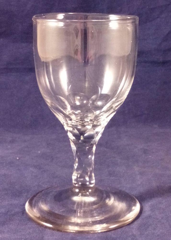 Georgian English Lead Glass Faceted Stem Wine Glass Antique circa 1800