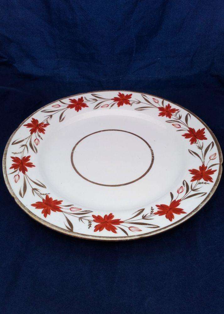 Coalport Porcelain Cake Plate Red Flower and Gilt Leaves c 1815 Antique