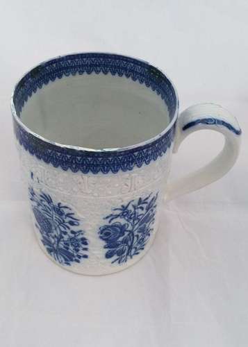 Swansea Pottery Blue and White Pearlware Transferware Cabbage Leaf  Mug ca 1795