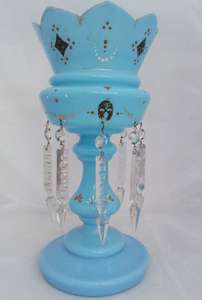 A Blue Opaque Glass Mantle Lustre Vase Antique Victorian c 1870