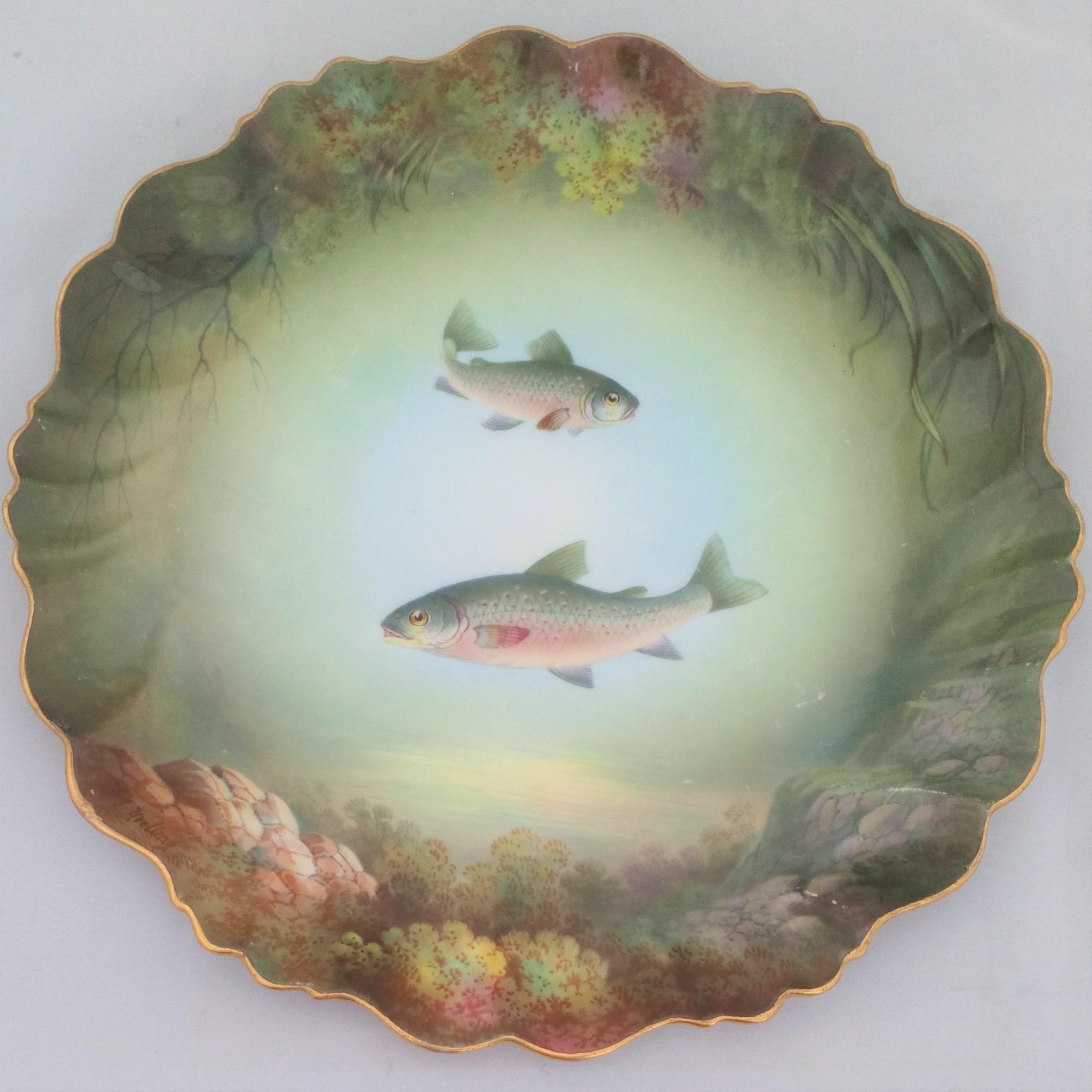 Antique Hand Painted Paragon China Plate Windermere Char Fish R.J Keeling c 1905