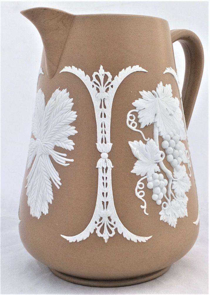 Dudson Sprigged Ale Jug with Hops Barley Grapevine Pattern Victorian c 1860