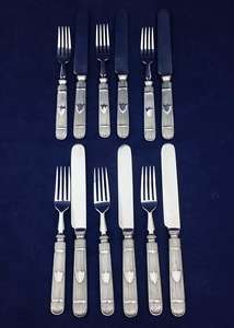 Elkington Silver Plate Six Place Cutlery Set Shield Reeded Handles Antique 1863
