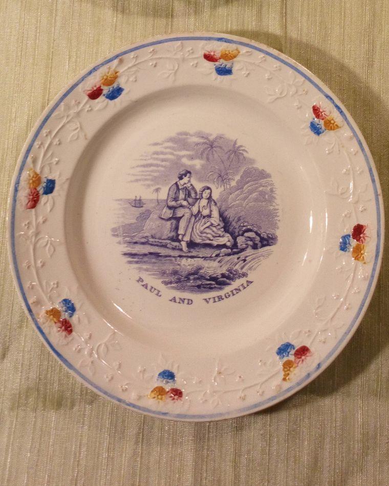 Antique William Smith and Co Stockton Plate Paul and Virginia Series Transfer c 1835
