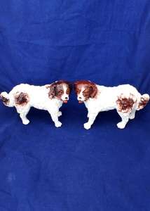 Antique Pair Staffordshire Pottery Dog Figures St Bernard Standing Dogs circa 1890