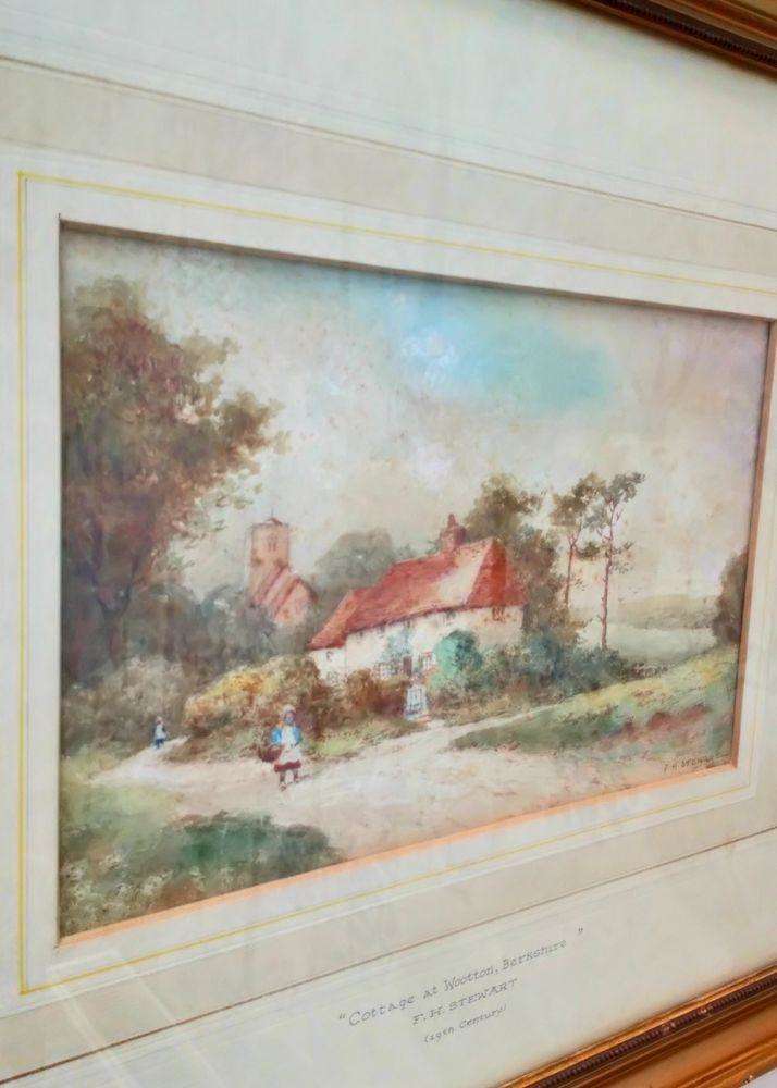 Antique 19th Century Watercolour Painting of a "Cottage at Wootton Berkshire" by F.H. Stewart