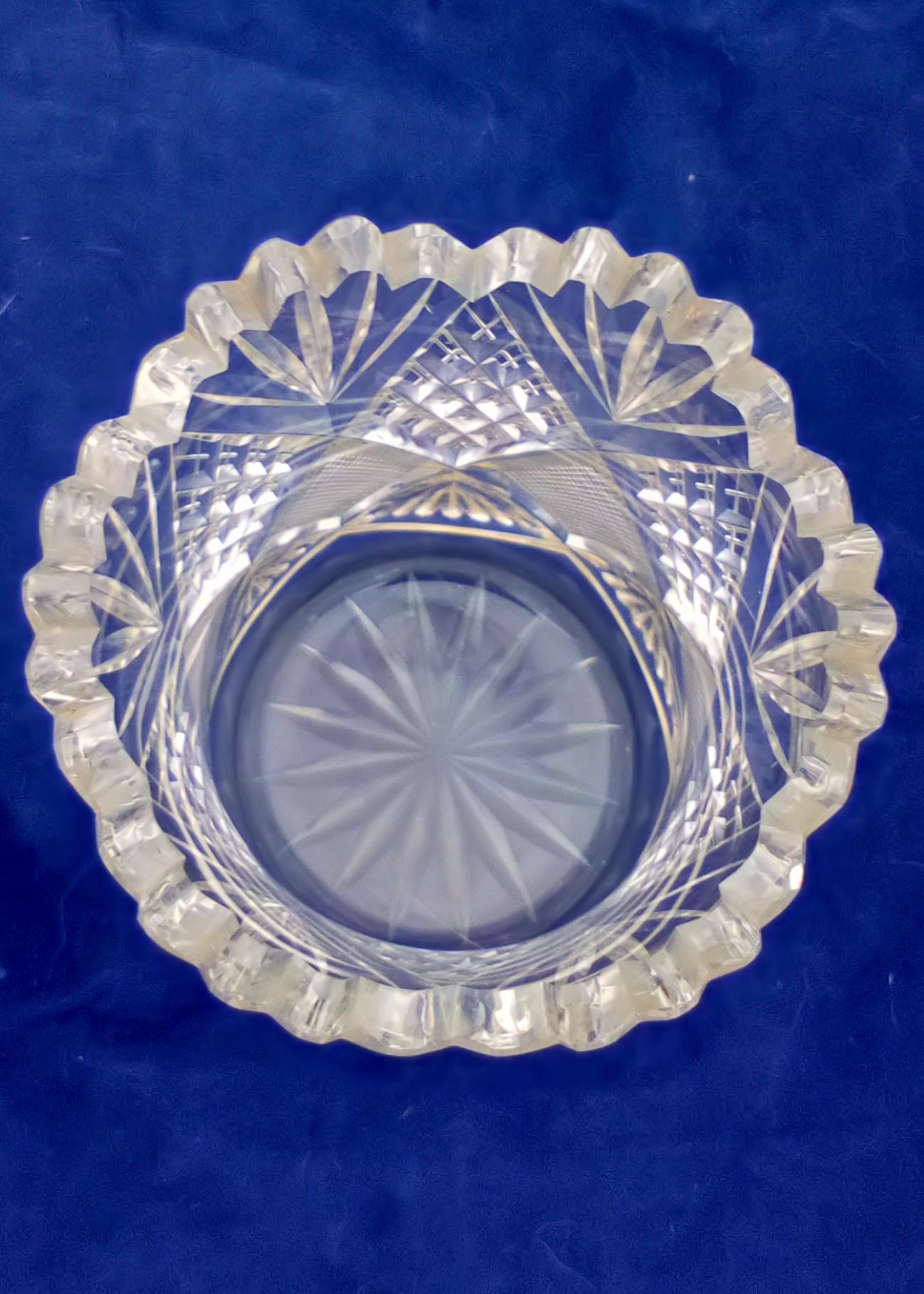 An antique Edwardian fan cut glass small celery vase with hobnail and strawberry diamond cutting star cut base circa 1910