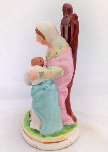 Antique Staffordshire Figurine The seated Prudent Mother and Child Reading circa 1850