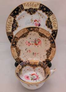 Antique Regency Porcelain Etruscan Shaped Cup, Saucer and Plate hand painted pattern number 812 attributed to John Yates circa 1820 no2