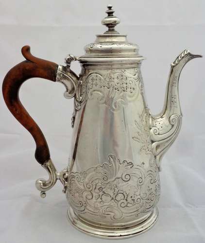 George II Sterling silver coffee pot by Paul Crespin Hallmarked London 1750 converted from a Chocolate pot.
