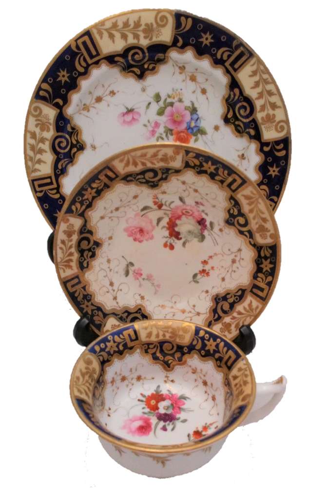 Antique Regency Porcelain Etruscan Shaped Cup, Saucer and Plate Hand Painted Pattern number 812 attributed to John Yates circa 1820 number 1
