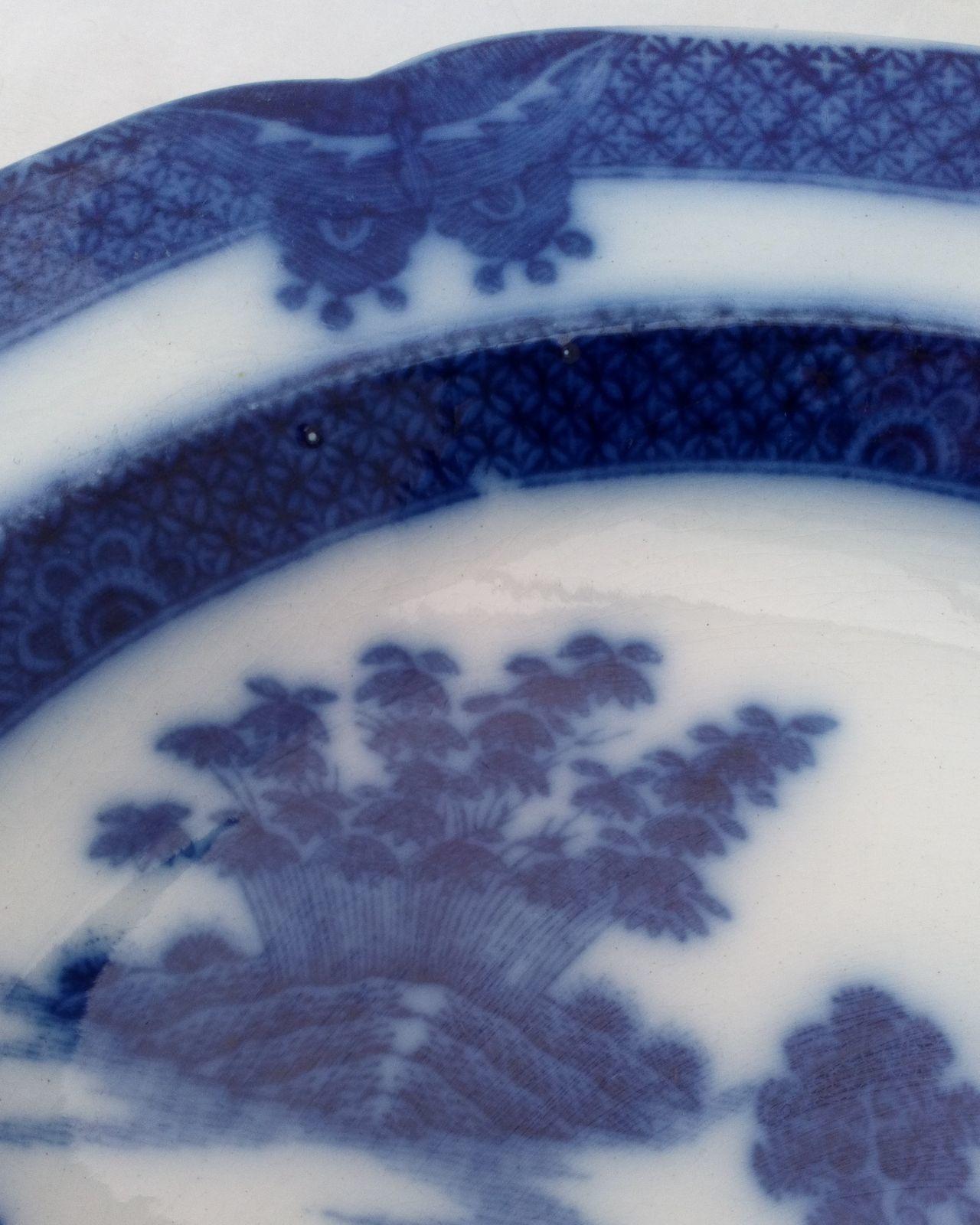 Antique Georgian blue and white Chinoiserie transferware Staffordshire pearlware plate boy on a buffalo pattern circa 1800