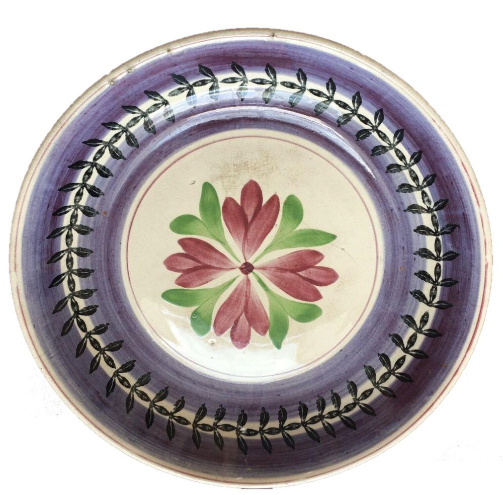 Antique Large Spongeware or Spatterware Low rice Bowl 14.5 inches in diameter 19th Century Possibly Scottish