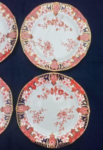 An antique set of six Royal Crown Derby Porcelain Imari Fern pattern  2712 7 inch diameter 20 cm side or dessert Plates circa 1914