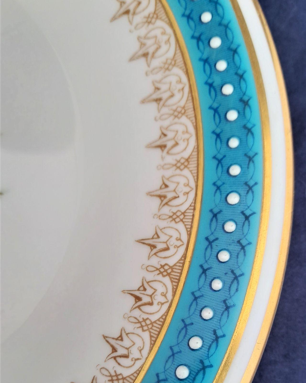 An antique Royal Worcester Porcelain Botanical Dessert Plate Heather Pattern number 8893 impressed date code 1904 Jewelled rim