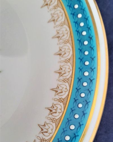 An antique Royal Worcester Porcelain Botanical Dessert Plate Heather Pattern number 8893 impressed date code 1904 Jewelled rim