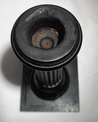 Pair of antique Edwardian Ebony ribbed Doric column wooden candlesticks 6 inches high circa 1905