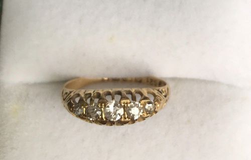 Antique 18 carat Yellow Gold Claw Set Five Stone Old Cut Diamonds Ring Size K Hallmarked Birmingham 1912 - Stone carat weight 0.4ct - 1.2 grammes