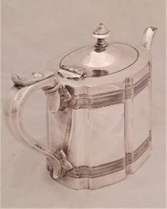 James Dixon and Sons silver plated Commode shaped tea pot engine engraved design - antique George V circa 1921 2 pint capacity