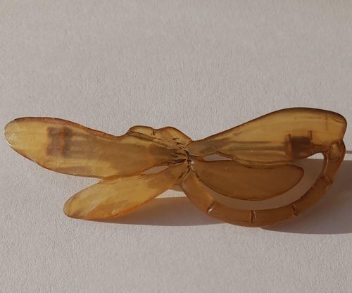 Antique Art Nouveau French Bull Horn Dragonfly Brooch by Georges Pierre c 1900