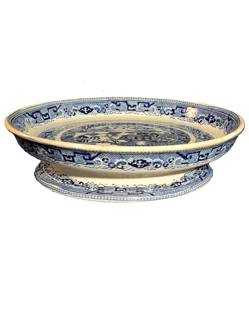Antique Stone Ware Blue & White Transfer Printed Stilton Stand Willow Pattern circa 1850 27.3 cm diameter