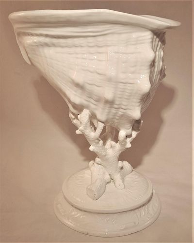 Antique Wedgwood White Porcelain Centrepiece - Fine Bone China Conch Shell sat Upon Coral on a round base - Victorian circa 1900 - 24.8 cm H 19 cm L