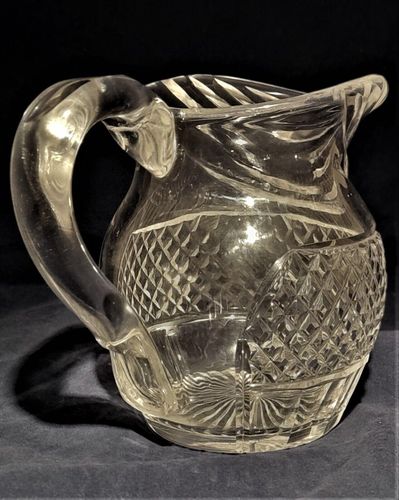 Antique Regency Lead Crystal Cut Glass Water Jug Anglo-Irish circa 1820 - relief diamond body & swag cut lip - 1 pint capacity 14.5 cm high 1 kg