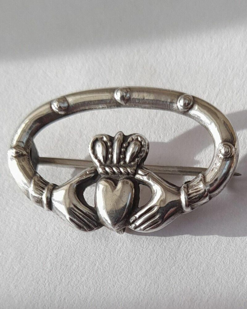 Antique Irish Silver Claddagh Brooch Pin Regd Design Number 431923 Possibly Dublin 1934