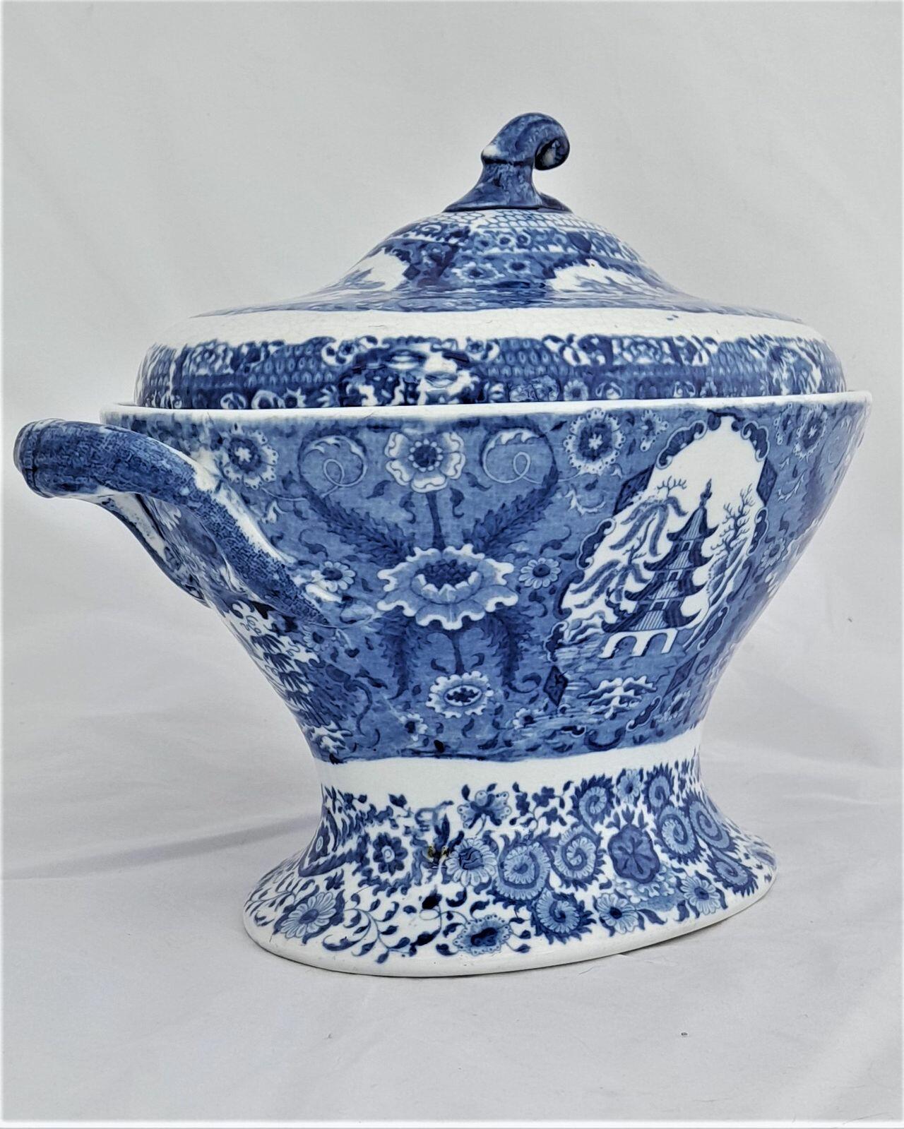 Herculaneum Pottery Blue & White Pearlware Warming Tureen Net Pattern