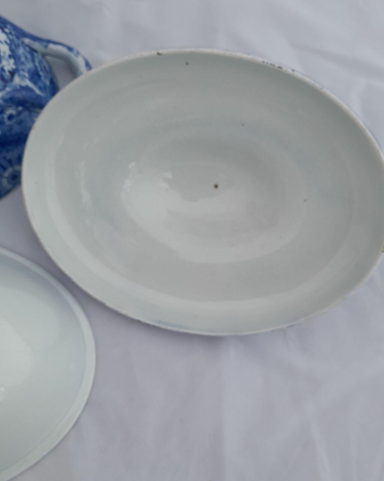 Herculaneum Pottery Blue & White Pearlware Warming Tureen Net Pattern