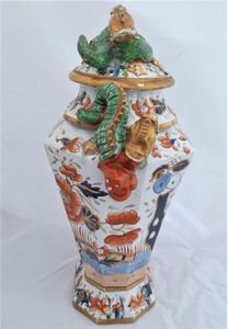 Antique Masons Patent Ironstone China alcove vase hand painted Fence Japan pattern potpourri circa 1815 Dragon handles Regency early 19thC 54cm 7.6kg