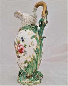 Antique Regency Daniel & Son Porcelain Swan lipped Vase Ewer or Jug Hand Painted Botanicals circa 1825. Made by Henry & Richard Daniel Shelton Staffordshire. 242mm high weighs 516 grammes unpacked.