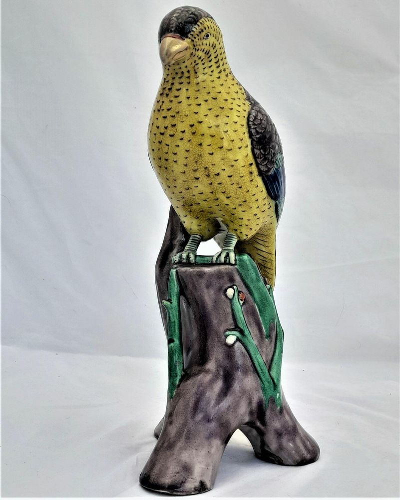Japanese Arita Porcelain Parrot Okimono Figurine decorated in Ko Kutani Style Meiji antique circa 1870 -  29 cm high 939 grammes