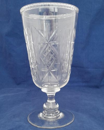 Antique Victorian Cut Glass Celery Vase with Folded Rim to a Bell Shaped bowl on a Baluster Stem and plain foot - circa 1870 21 cm high 10 cm diameter