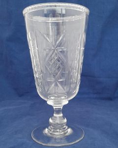 Antique Victorian Cut Glass Celery Vase with Folded Rim to a Bell Shaped bowl on a Baluster Stem and plain foot - circa 1870 21 cm high 10 cm diameter
