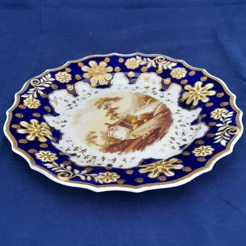 Bottom left edge view - Ridgway Regency Porcelain loop sprigged dessert plate - Pattern 941 Topographical scene c 1810