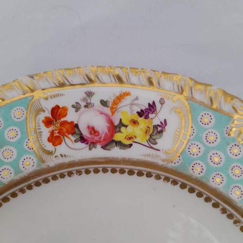 Detail cartouche 3 - John Rose Coalport Porcelain dessert plate - Oeil de Perdix Union pattern border floral cartouches circa 1825