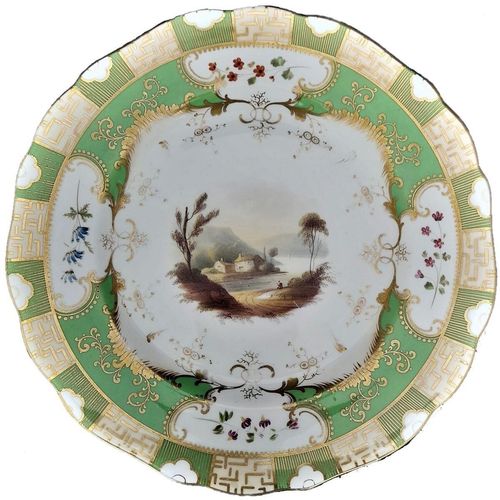 Main image no background - Antique Alcock Porcelain dessert plate - Pattern 2/2253 Topographical scene circa 1830