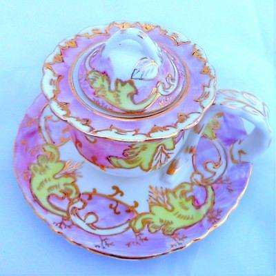 Continental Porcelain Ink Well Pink & Yellow Enamel Chamberstick Antique 19th C