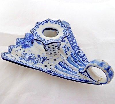 Delft Chamberstick Ladies Hand Fan Shape Blue & White Alchemy Mark 19thC