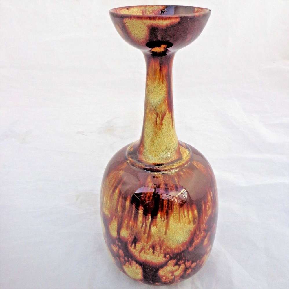 Antique Tortoiseshell Glazed Brown Pottery Vase Yuhuchunping Jihzou c 1900