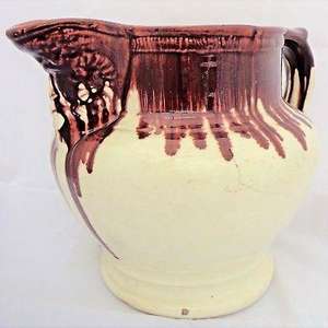 Large Antique Gallon Jug Georgian Pan Ammon Head Spout Brown Dipped Rim c 1830