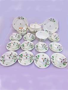 Antique Porcelain Teaset Furrowed London Shape Teapot Cup Gerrard Cope 30pc 1830
