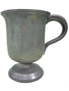 Antique Pewter Tankard High Footed Half Pint Mug Metrication Stamp VR LI  c 1850