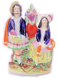 Staffordshire Flatback Figural Group Highland Couple with Grapes Antique c 1850