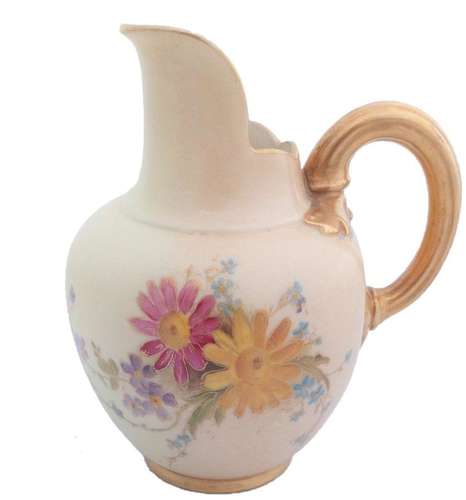Royal Worcester Ewer Blush Painted Flowers Shape 1094 Antique Edwardian 1909