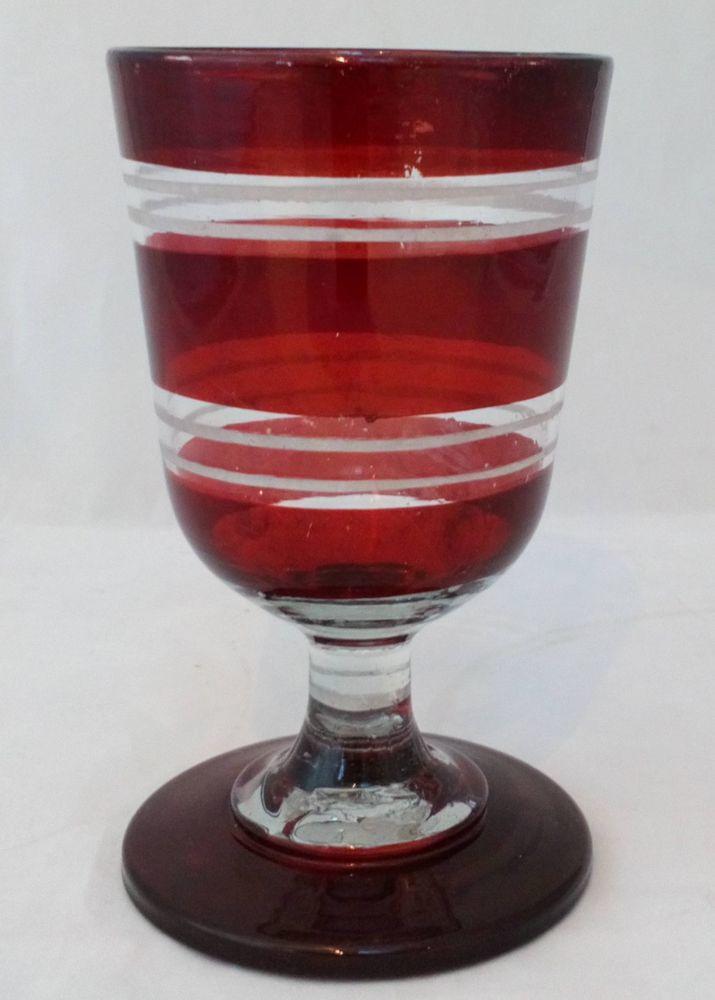 Ruby Flashed Rummer Ale Glass Engraved Bands 300ml Antique Victorian circa 1880