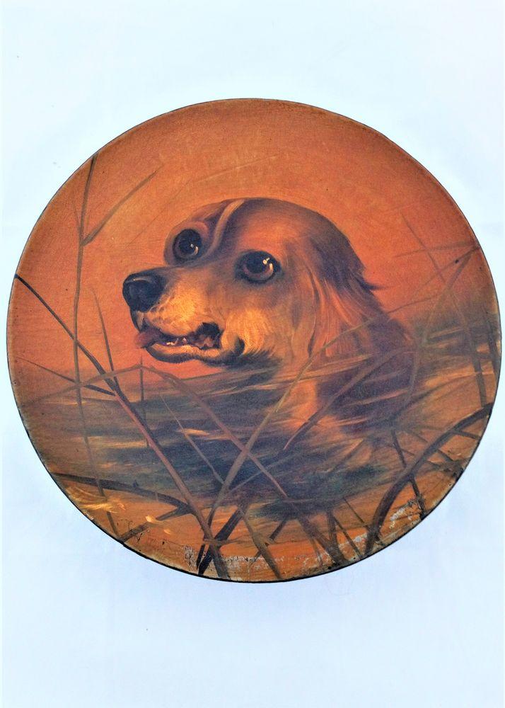 Papier Mache Plate Hand Painted Dog English Water Spaniel Antique Victorian