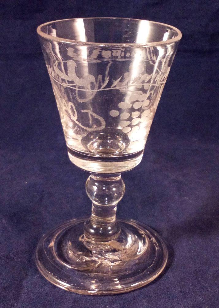 Regency Wine Glass Engraved Bucket Bowl Ball Knop Stem Folded Foot c 1810